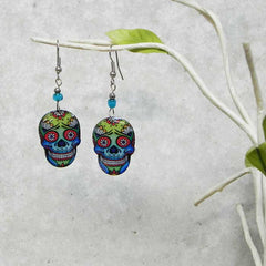 Pichincha - Acrylic Day of the Dead Sugar Skull Dangle Earrings