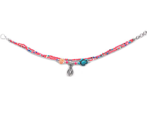 Pichincha - Metal Shell Charm Beaded Multi Strand Anklet