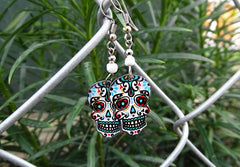 Pichincha - Acrylic Day of the Dead Sugar Skull Dangle Earrings