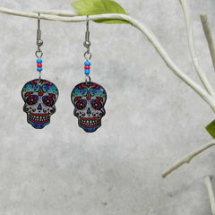 Pichincha - Acrylic Day of the Dead Sugar Skull Dangle Earrings