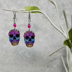 Pichincha - Acrylic Day of the Dead Sugar Skull Dangle Earrings