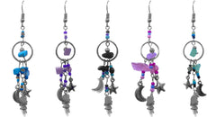 Pichincha - Crystal Moon Charm Beaded Chip Stone Long Dangle Earrings