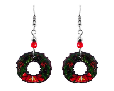 Pichincha - Acrylic Christmas Wreath Holiday Themed Dangle Earrings