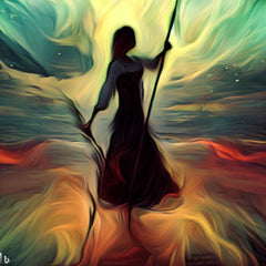 Abstract silhouette of a person with a staff symbolizing property home dowsing and cleansing energy work