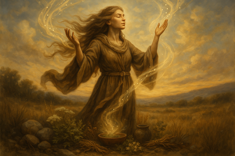 Whispers in the Winds : Explore our Relationship with Earth and Sky   make it a picture of a woman healer