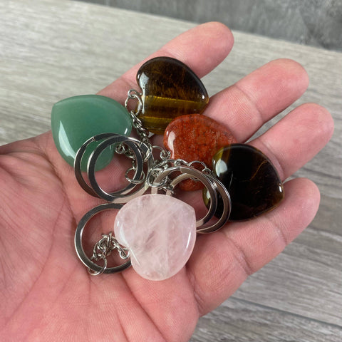 Keystone Crystals - Set of 5 Gemstone Heart Keychains