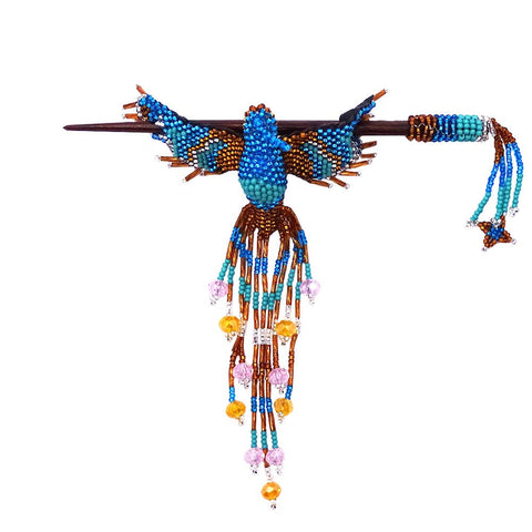 Pichincha - Beaded Hummingbird Seed Bead Fringe Barrette Hair Stick