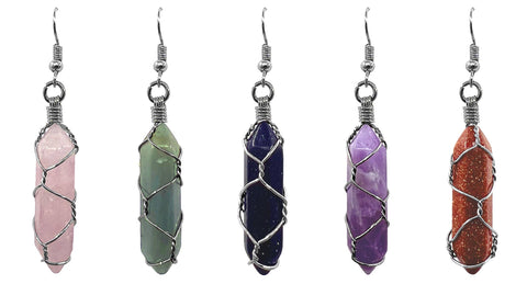 Pichincha - Full Wire Wrapped Hexagonal Stone Point Dangle Earrings