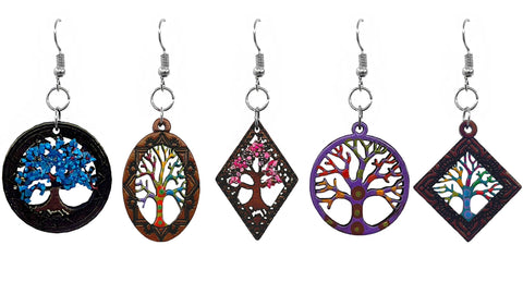 Pichincha - Wooden Tree of Life Geometric Shaped Dangle Earrings