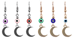 Pichincha - Evil Eye Bead Metal Crescent Moon Charm Dangle Earrings