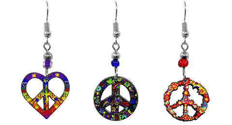 Pichincha - Acrylic Peace Sign Symbol Hippie Dangle Earrings