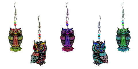 Pichincha - Acrylic Owl Bird Wild Animal Dangle Earrings