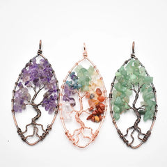 Wholesale 6pcs/lot natural stone amethysts horse eye-shaped life tree ancient copper wire wrapped pendant for  jewelry marking
