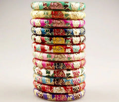 Wholesale10 Pcs Chinese Handmade Cloisonne Enamel Cuff Flower Bracelet Bangle