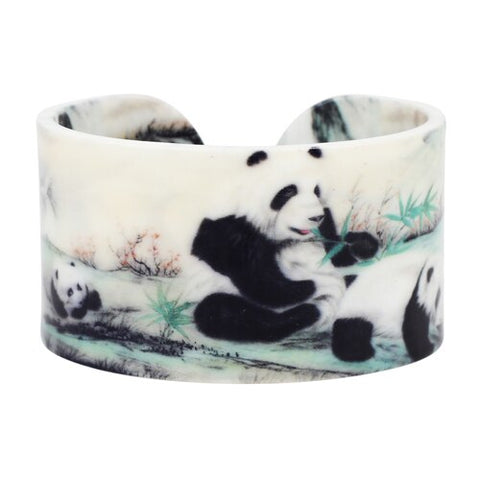 Bonsny Plastic Happy Panda Bamboo Painting Bangles Bracelets Fashion Ethnic Craft Jewelry For Women Girls Souvenir Kid Gift Bulk