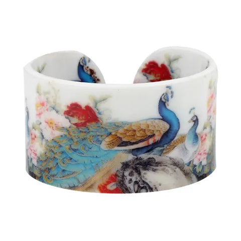 Bonsny Plastic Chinese Classical Peacock Painting Bangles Bracelets Fashion Vintage Craft Jewelry For Women Girls Ladies Gift