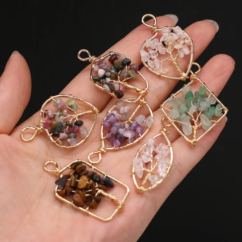 Trendy Natural Stone Pendants Amethysts Tree of Life Tiger eye for Fashion Jewelry Making DIY Women Earring Necklace Gifts