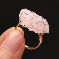 Natural Stone Crystal Rings Gold Color Wire Wrap Irregular Amethysts Quartzs Adjustable Finger Ring Jewelry for Women Gifts