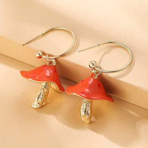 Colorful Mushroom Shape Dangle Earrings Trendy Enamel Cute Statement  Dangle Earrings For Women Girls Fashion Ear Jewelry