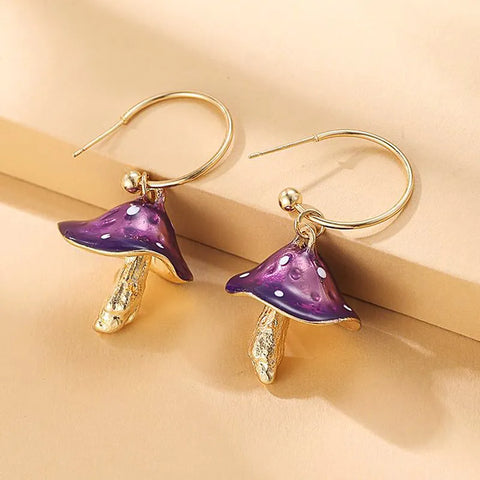 Colorful Mushroom Shape Dangle Earrings Trendy Enamel Cute Statement  Dangle Earrings For Women Girls Fashion Ear Jewelry