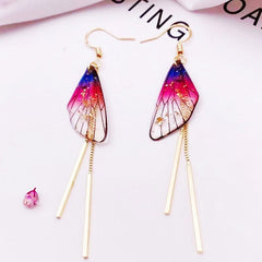 Minar Handmade Gradient Rainbow Resin Butterfly Long Tassel Earring for Women Bling Flake Glitter Simulation Wings Drop Earrings