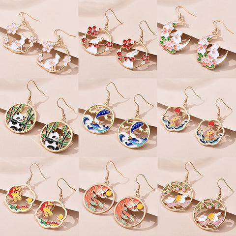 Trendy Cute Animal Drop Dangle Earrings For Women Girls Cat Rabbit Koi Dragon Colorful Enamel Golor Color Earrings Pendientes