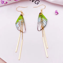 Minar Handmade Gradient Rainbow Resin Butterfly Long Tassel Earring for Women Bling Flake Glitter Simulation Wings Drop Earrings