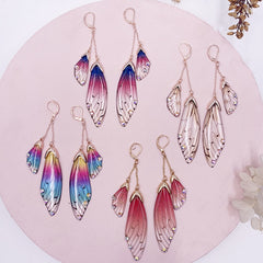 Fairy Multicolor Resin Butterfly Earrings for Women Clear Crystal Enamel Double Simulation Wing Drop Earrings Party Jewelry Gift
