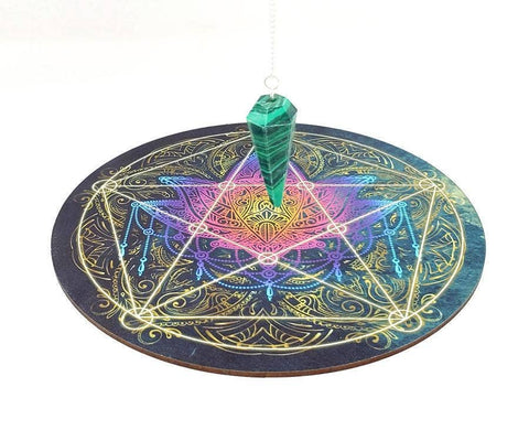 Mistiquora - Pentagram Lotus Metatron Pendulum / Altar Board 7"D